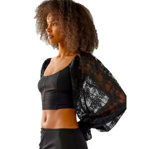 NWT Urban Outfitters Black Lace Crop Top, Long Puffy Sleeves w/Lace Cuffs, Small